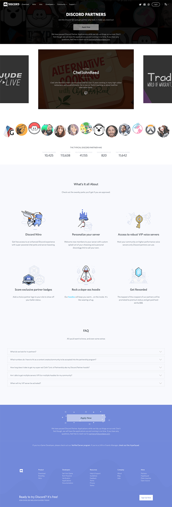 Screenshot of Discord's partners page